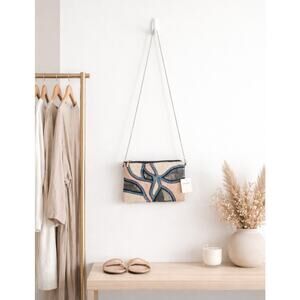 Kay Lee Abstract White Silver Blue Beaded Crossbody Bag NWT